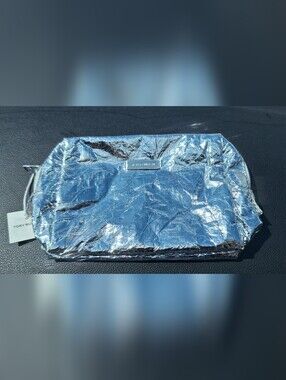 Tory Burch Shiny Silver Metallic Zip Pouch